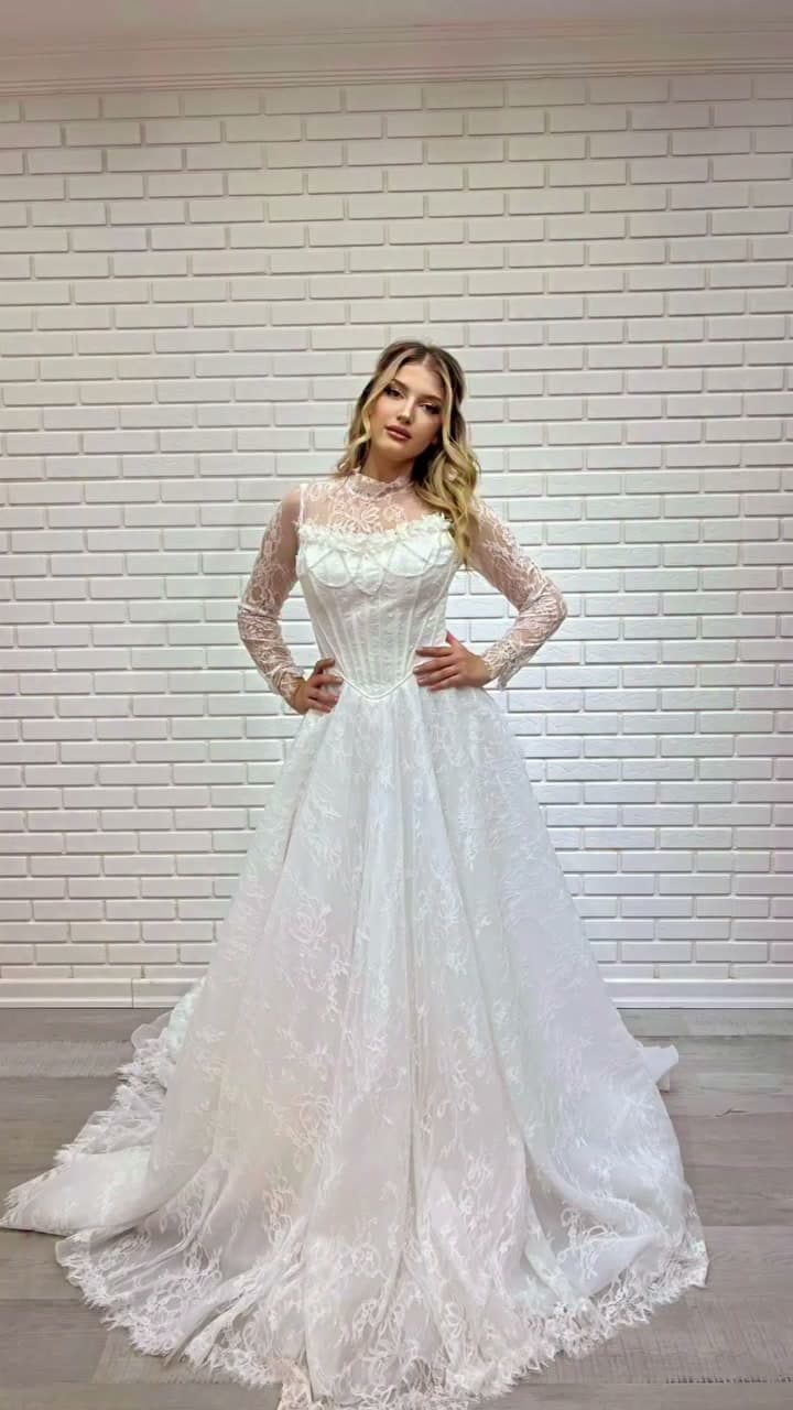 White Podium A-Line Wedding Dress 2026-15
