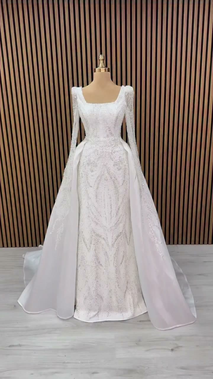 White Podium Mermaid Wedding Dress 2026-22