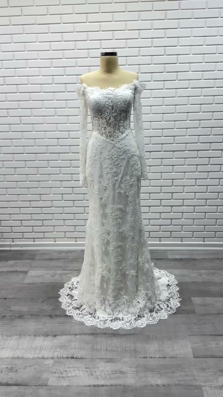 White Podium Mermaid Wedding Dress 2026-25